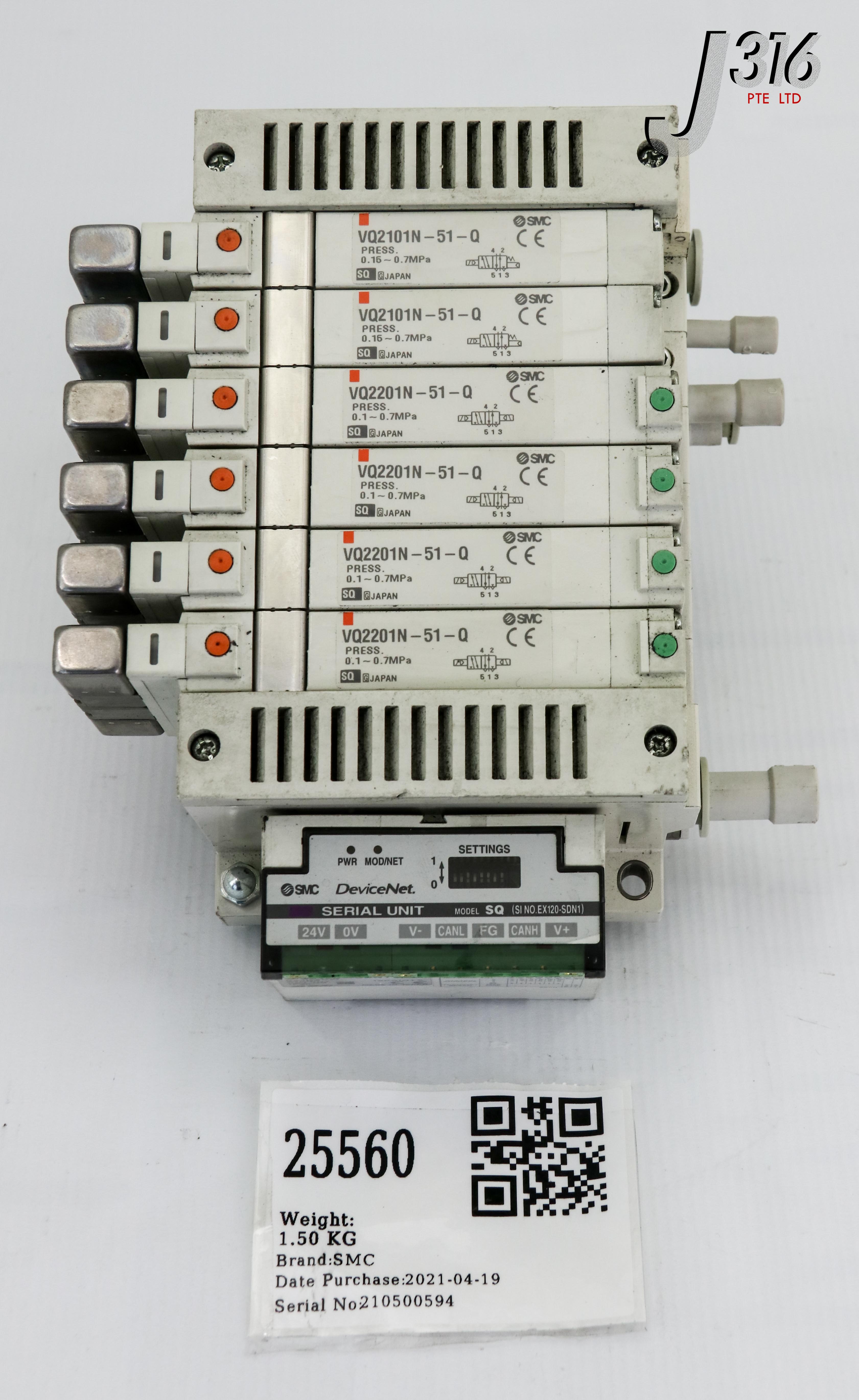 qw様オーダー 25560 SMC 6 SLOT SOLENOID MANF W/ 2X VQ2101N-51-Q, 4X VQ2201N-51-Q